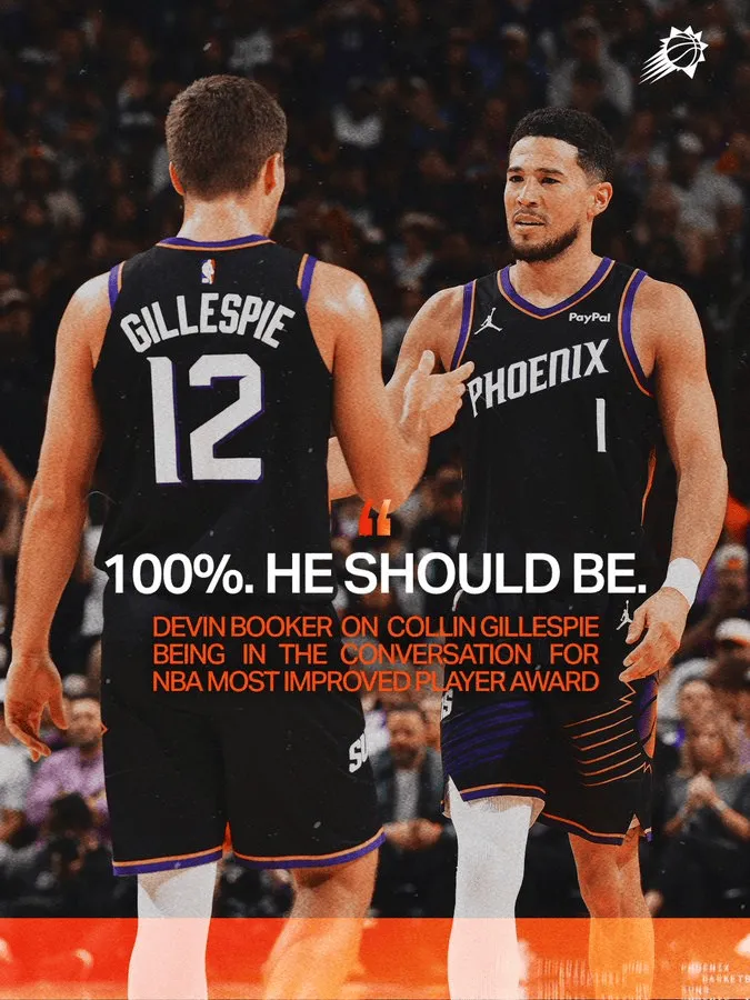 开云体育app-布克：吉莱斯皮绝对有机会冲击今年的最快进步球员奖